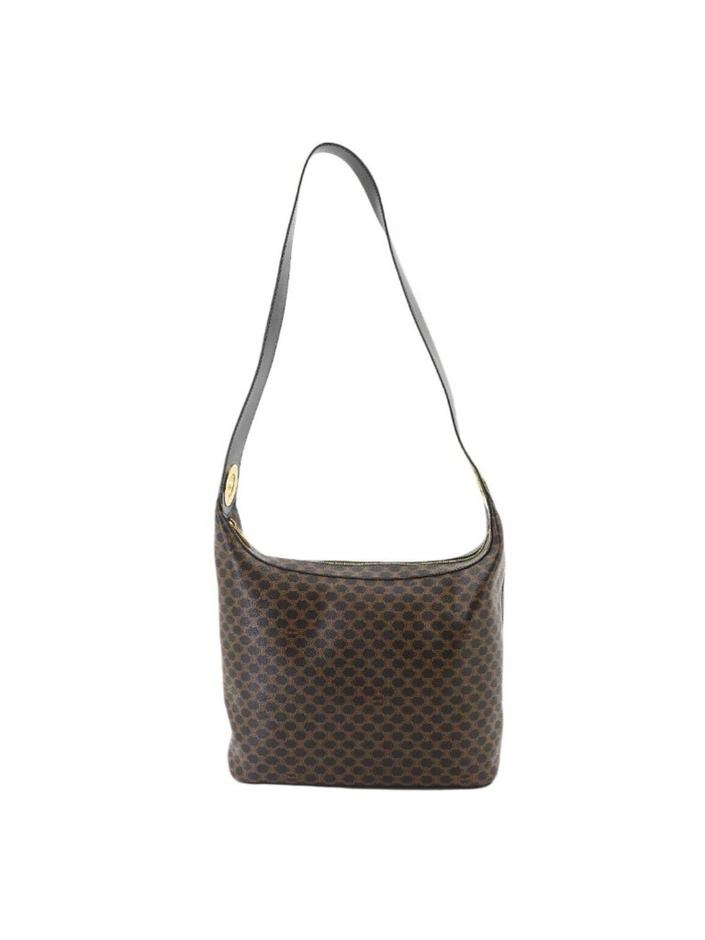 Celine Macadam Bag Leather Black Brown Gold Vintage